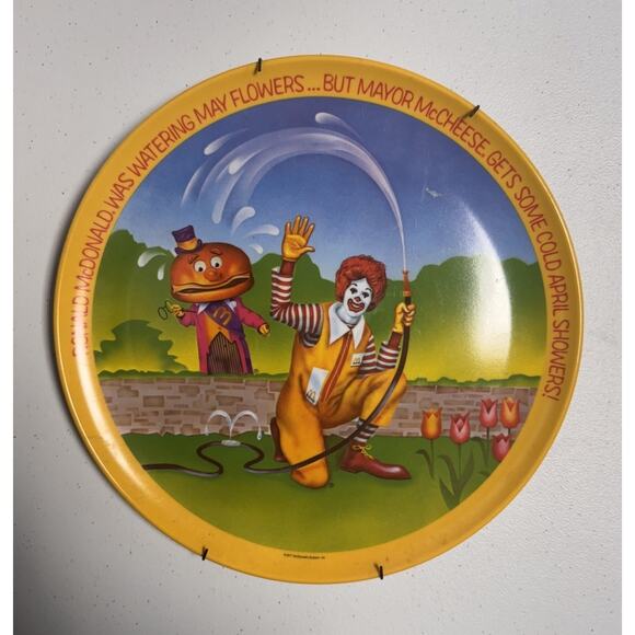 Vintage Ronald McDonald 10” Plate Watering May Flowers/April Showers 1977 - Picture 1 of 3